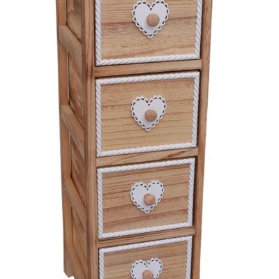 MOBILETTO JORGE 4 CASSETTI
MIS. 26X32XH.81 CM
COMPOSIZIONE LEGNO DI PAULONIA
CASSETTI IN LEGNO