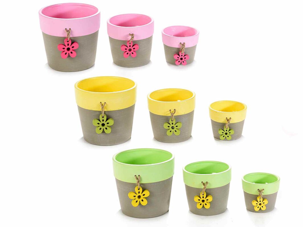 SET 3 VASI IN CERAMICA OPACA BICOLORE CON DECORO FIORE
"GIARDINO"