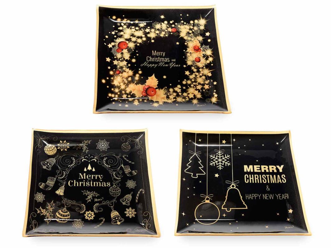 PIATTO QUADRATO IN VETRO "ELEGANT CHRISTMAS"