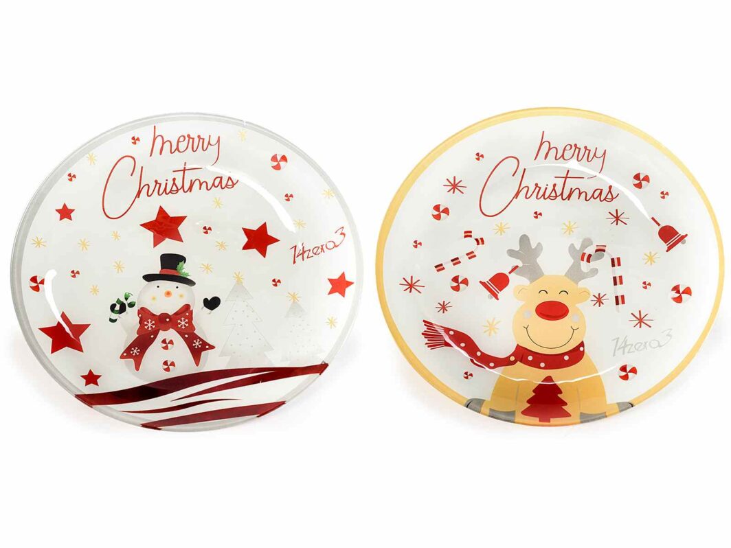 PIATTO TONDO VETRO "CHRISTMANS FRIEND" DIAM. 30