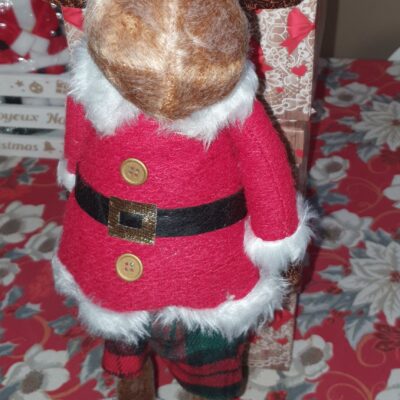 RENNA DONDOLANTE BOY&GIRL CON GIACCA + CAPPELLO DI BABBO NATALE SMALL PREZIOSA