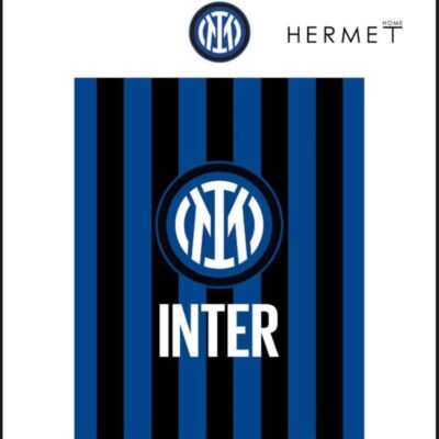 Inter, Plaid In Pile Stampato, 120x150, Coperta in Pile, Nero Azzurro, Prodotto Ufficiale