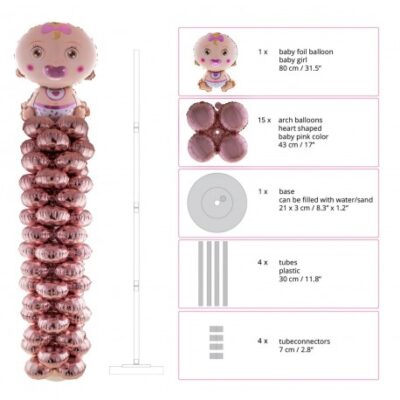 Colonna completa di struttura e palloncini mylar H. Cm. 175 - Baby Girl