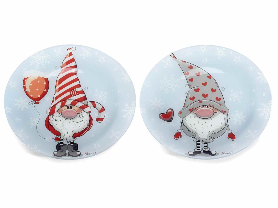 Piatto tondo in vetro con decoro Babbo Natale