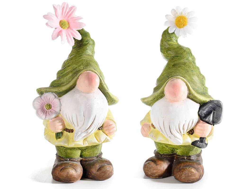 Gnomo Grande in ceramica colorata con cappello e fiore
