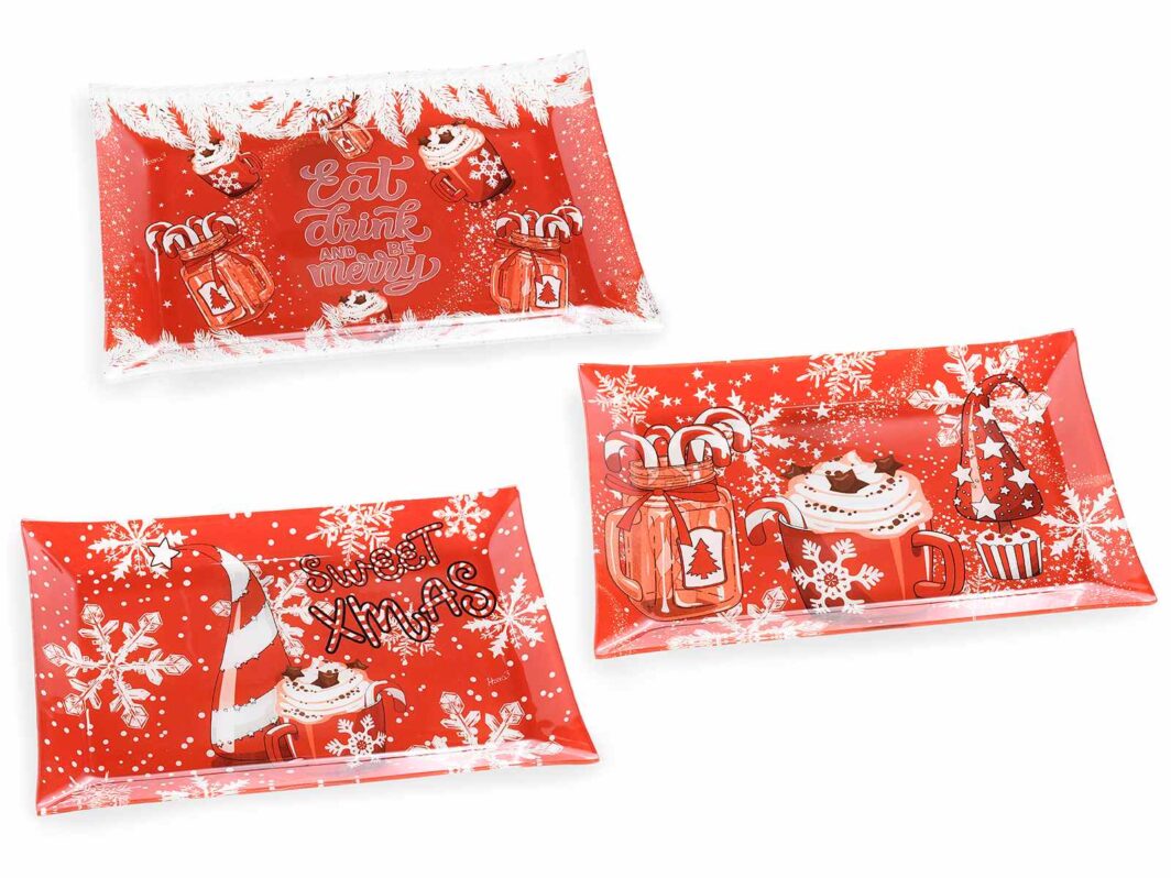 PIATTO RETTANGOLARE IN VETRO "A CUP OF CHRISTMAS"
Misure: cm 30 x 20 H
Assortimento: 3 fantasie