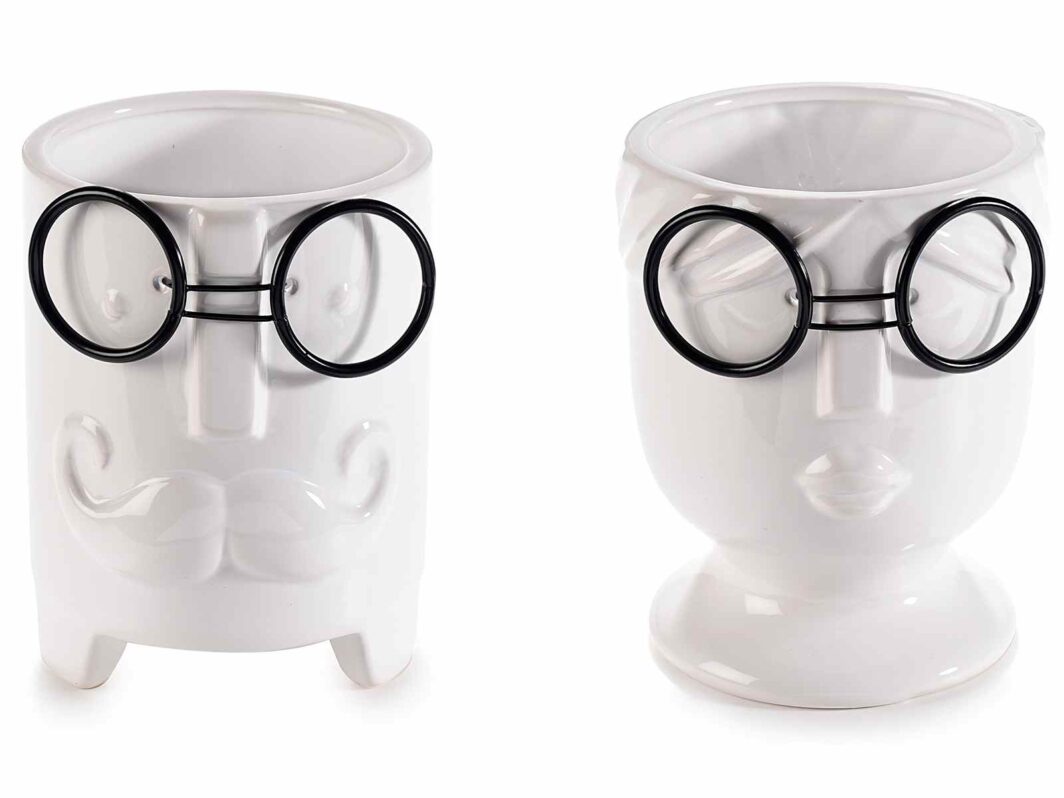 SET 2 VASO IN CERAMICA BIANCA "VISO CON OCCHIALI"