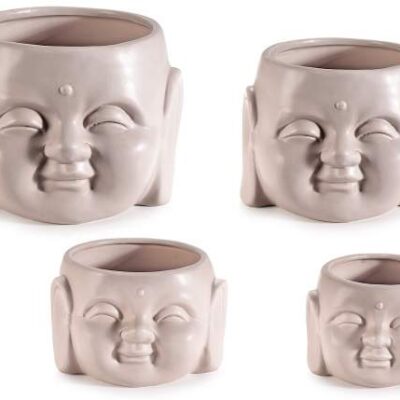 Set 4 vasi in ceramica color naturale "Buddha"