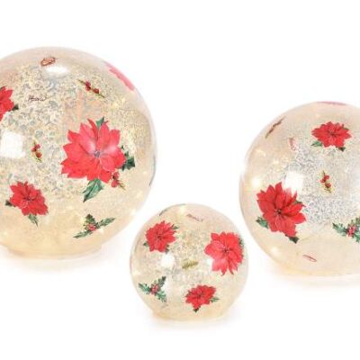 Set 3 lampade a sfera in vetro decorato con luci LED