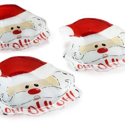 Set 3 piatti in vetro a forma di Babbo Natale