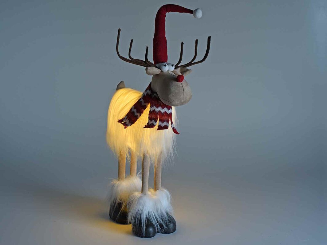 Renna con corpo a luce LED, sciarpa e cappello modellabile