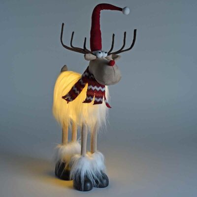Renna con corpo a luce LED, sciarpa e cappello modellabile
