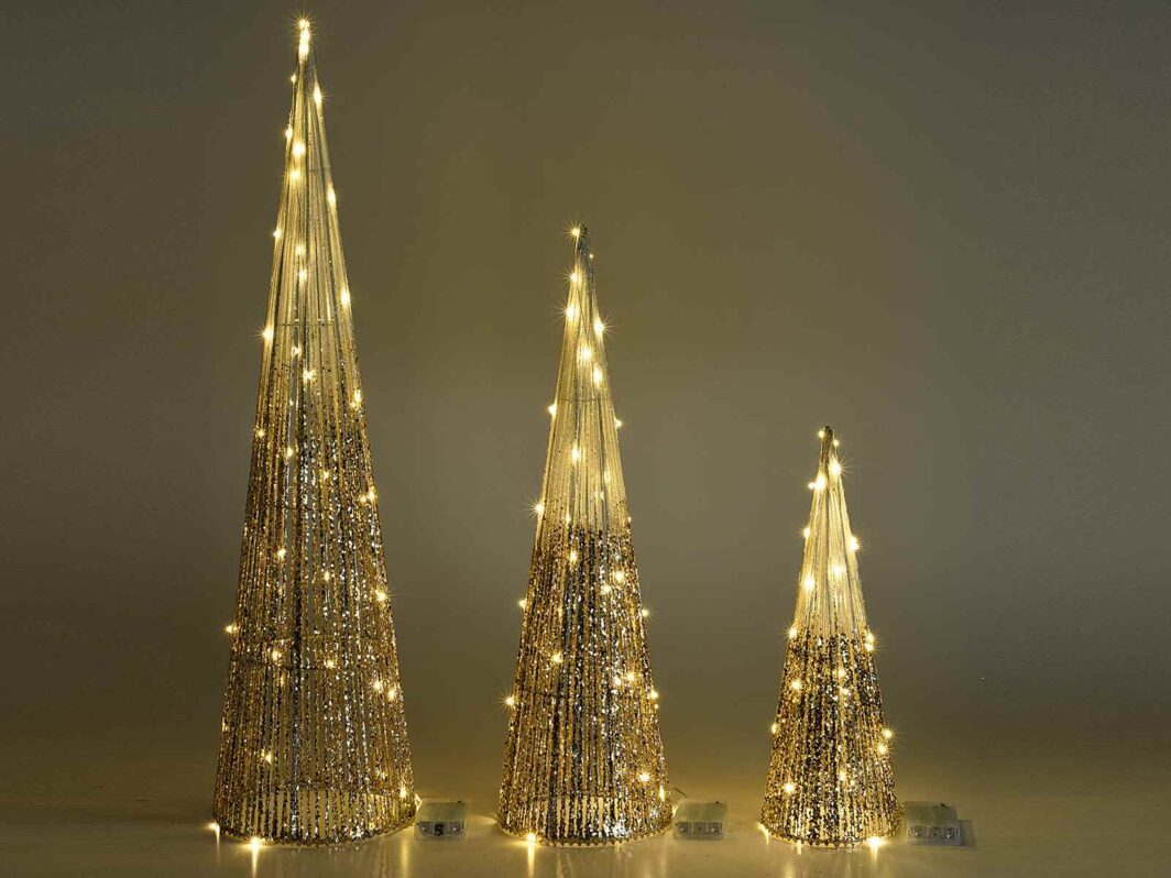 Set 3 alberi con glitter e luci LED