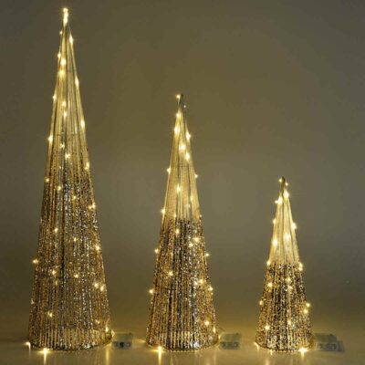 Set 3 alberi con glitter e luci LED