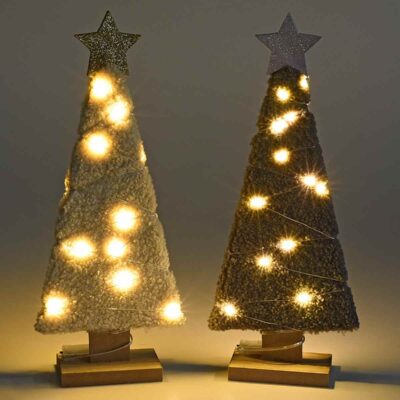 Albero Natale legno rivestito effetto lana c/luci e stella