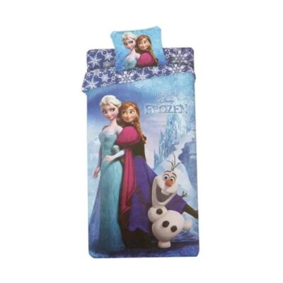 SET COMPLETO LENZUOLA LETTO SINGOLO ( 1 Piazza ) 100% COTONE finemente disegnato " FROZEN " come fotografia.
