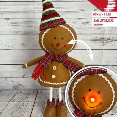 GINGERBREAD CM. 60 CON LUCI LED BATTERIE INCLUSE 2XCR2032