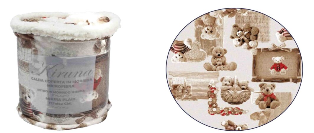 Coperta Pile Plaid  "Kiruna bear" colore Beige