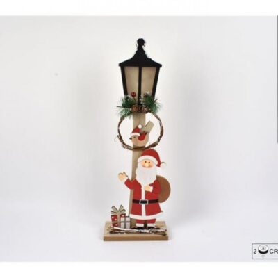 LAMPIONE LEGNO C/BABBO NATALE ROSSO h. 45