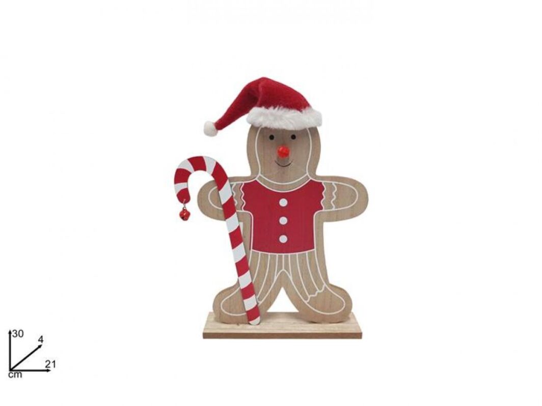 OMINO NATALIZIO IN LEGNO 30cm CON BASTONCINO