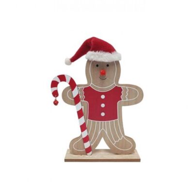 OMINO NATALIZIO IN LEGNO 30cm CON BASTONCINO
