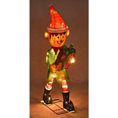 Elfo di Natale c/pacco regalo c/anima in metallo e luci LED