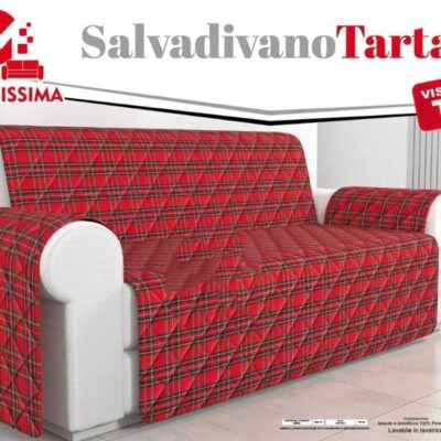 COPRIDIVANO Salvadivano Trapuntato Copribraccioli Scudo Scozzese Tartan Rosso Natale -3 Posti 
"Martinissima"