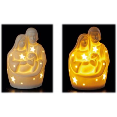 Natività in ceramica con led interni Cm. 7x5,5x11 - Soggetti assortiti