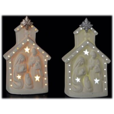 Natività in ceramica con led interni Cm. 9x6x14,5 - Soggetti assortiti