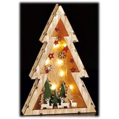 Albero di Natale in legno mdf con 8 led Cm. 17x4x25