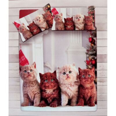 PARURE COPRIPIUMINO COTONE DIGITALE SOGNI D'ORO GATTI NATALE 69 LOVELY HOME 2P