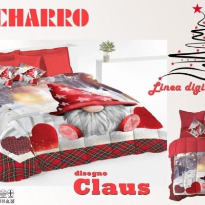 Trapunta Piumone Matrimoniale Charro Natalizia Natale Stampa Elfo +2 Cuscini "CLAUS"