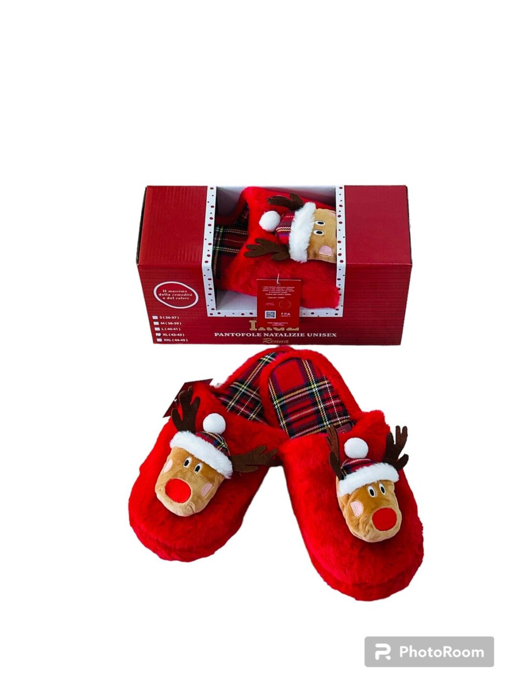 Pantofole, Ciabatte Natalizie UOMO IRGE Natale "Renne", Calde e Morbide Antiscivolo Color Rosso