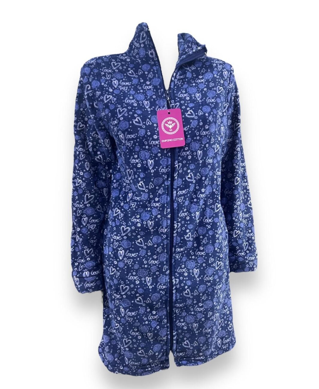 Vestaglia da camera Coral da donna 
con Zip e tasche  Cotton Heart
Marca "EMPORIO" Blu