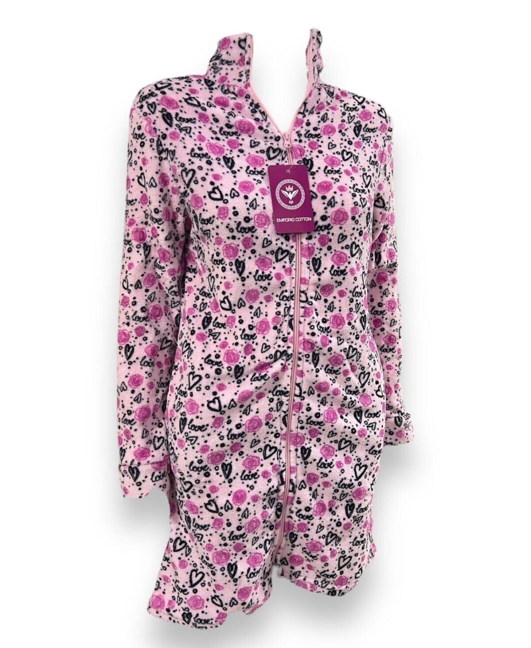 Vestaglia da camera Coral da donna 
con Zip e tasche  Cotton Heart
Marca "EMPORIO" Pink.