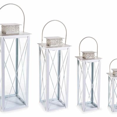 SET 4 LANTERNE IN METAALLO BIANCO CON TETTO IN ECRU