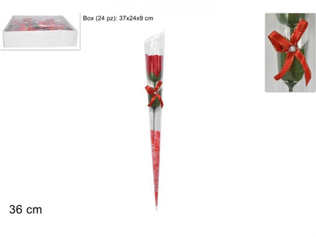 Rosa Rossa 
Fiore Con Diamantino 
Fiocco 
h.36cm 
Regalo San Valentino