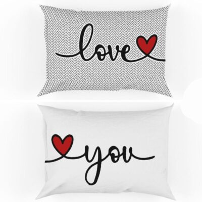 COPPIA FEDERE CUSCINO HAPPY A LOVE YOU QUADRIFOGLIO