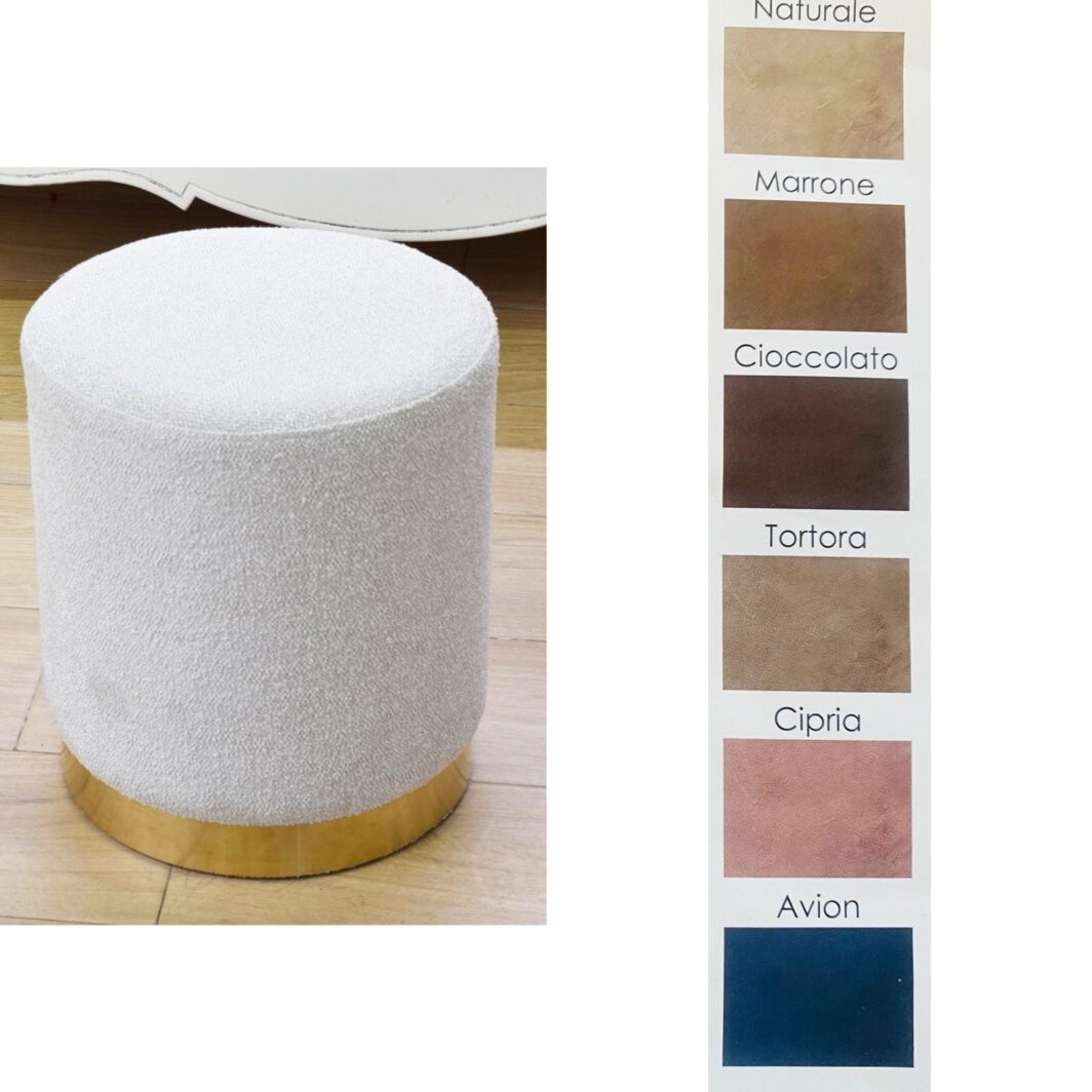 POUF ROTONDO IN VELLUTTO 
BASE IN METALLO ORO
COLORI ASSORTITI