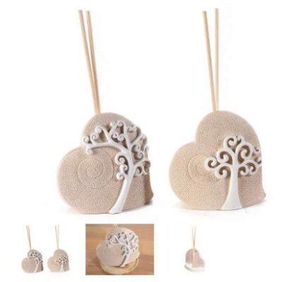 Cuore in resina c/Albero della vita, provetta e stick legno