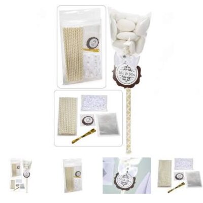 kit bomboniera con stick, tag e fiocco bianco