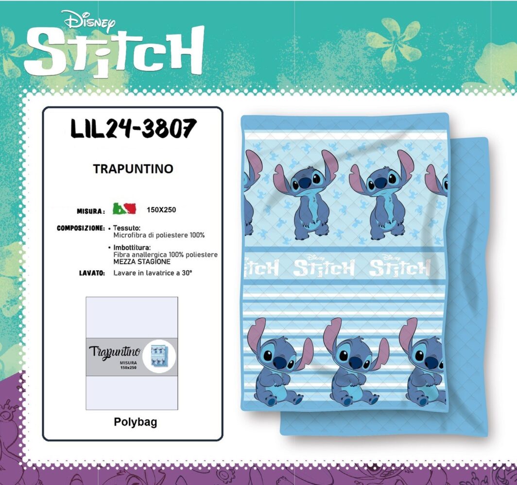Trapuntino Copriletto "STITCH" 1P AZZURRO