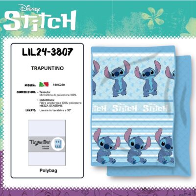 Trapuntino Copriletto "STITCH" 1P AZZURRO