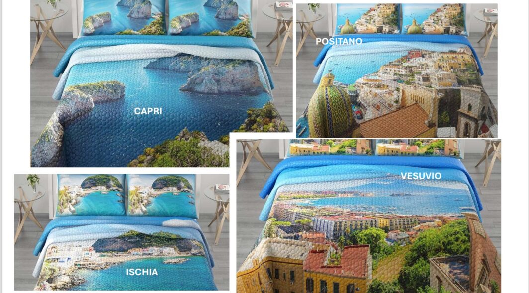 Trapuntino digitale “Vesuvio, Ischia, Positano, Capri” dalla trapuntatura ad ultrasuoni con disegni ricercati e originali 2 PIAZZE