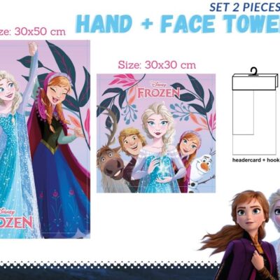 SET ASCIUGAMANI DISNEY MARVEL VISO OSPITE 1+1 SPUGNA IN COTONE 100% "FROZEN"