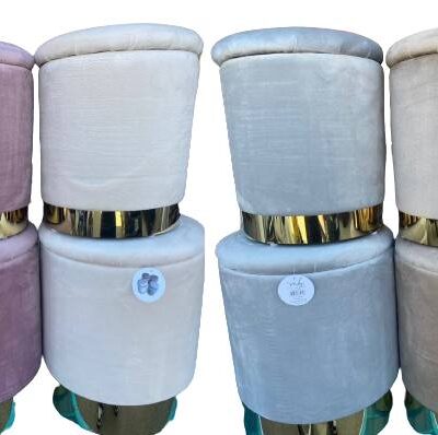 Set Di 2 Pouf Contenitore In Velluto Design Moderno Poggiapiedi,Sgabello Tondo con Coperchio Rimovibile e Seduta Imbottita Alta Densità Con Fascia In Metallo Capiente Storage Box- Beige, Grigio, Marrone, Rosa Antico