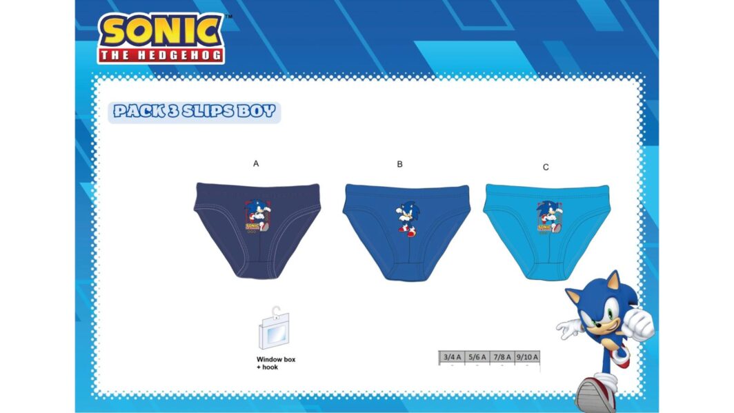 Tris Mutande Bambino "SONIC" Slip Intimo