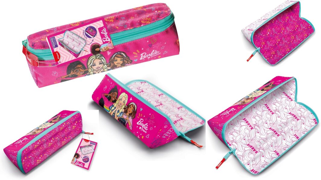 Maped Astuccio scuola adolescente - Astuccio reversibile - Design Barbie - 1 scomparto - Durevole e spazioso, multicolore, Con cerniera