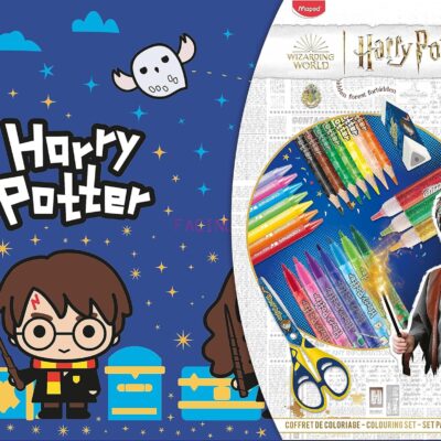 Maped - Cofanetto da colorare Harry Potter 65 pezzi - Matite colorate + pennarelli + 1 scalpello + 1 gomma + gessi + colla glitterata