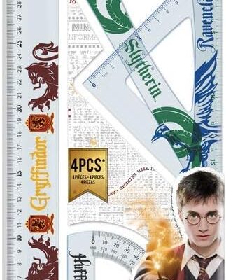 Maped - Kit per tracciatura Infrangibile - 4 pezzi - Righello 30 cm + Squadra 60° / 21 cm + Squadra 45° / 21cm + Rapporto 180° Base 12cm - Harry Potter